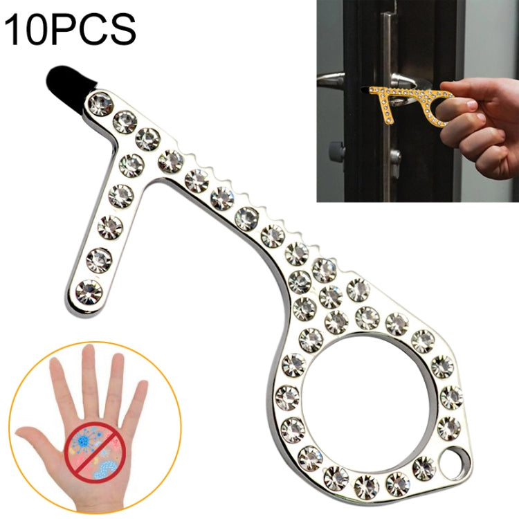 10 PCS Zinc Alloy Diamond-Studded Non-Contact Door Openner Safety Protection Door Hook Press Elevator Button Tool