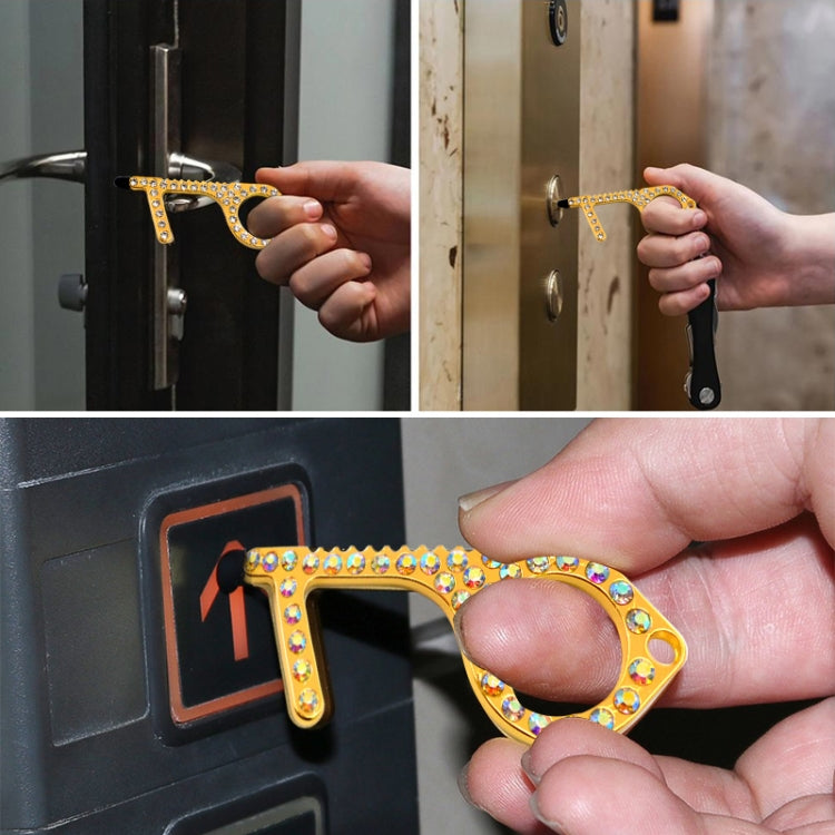 10 PCS Zinc Alloy Diamond-Studded Non-Contact Door Openner Safety Protection Door Hook Press Elevator Button Tool