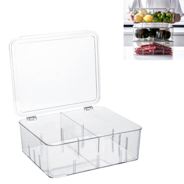 Food Storage Box Transparent Separated Fresh-Keeping Box Refrigerator Plastic Cold Storage Box, Style:Two-section Vertical