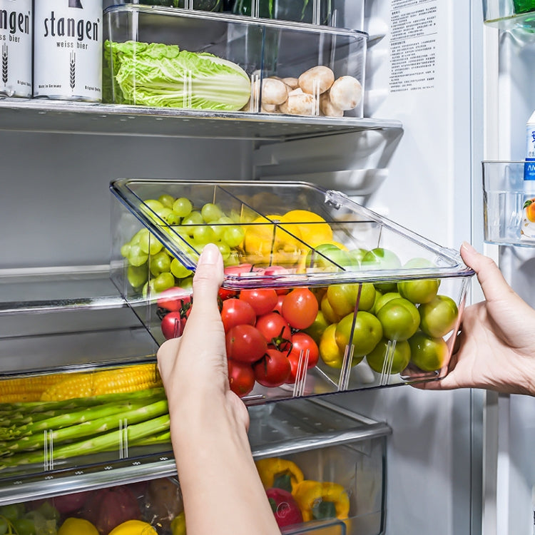 Food Storage Box Transparent Separated Fresh-Keeping Box Refrigerator Plastic Cold Storage Box, Style:Two-section Vertical