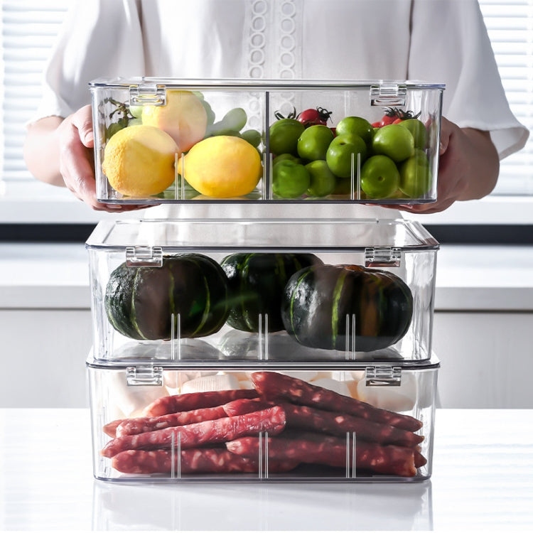 Food Storage Box Transparent Separated Fresh-Keeping Box Refrigerator Plastic Cold Storage Box, Style:Two-section Vertical