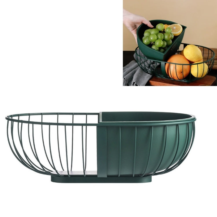 Wrought Iron Fruit Tray Hollow Home Coffee Table Snack Tray, Style:Dark Green