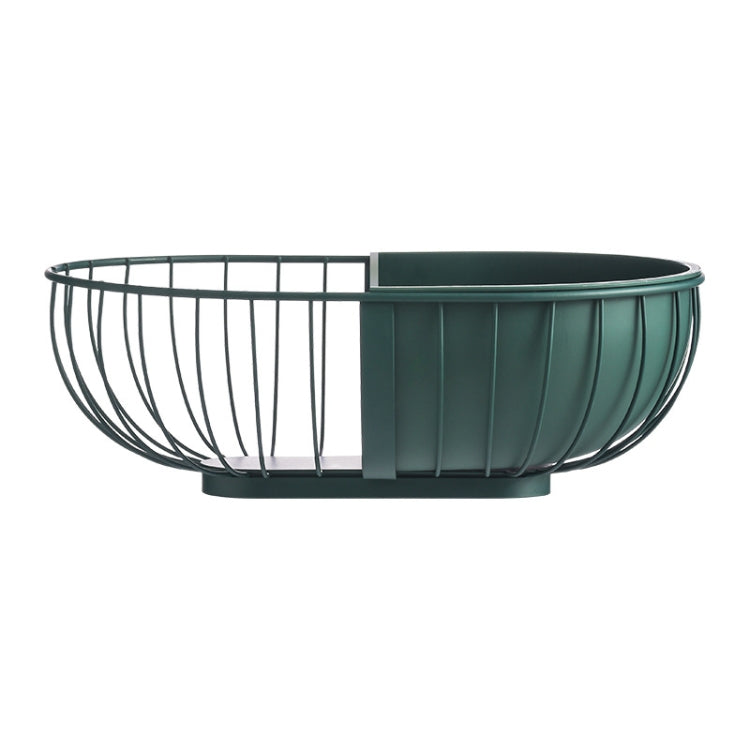 Wrought Iron Fruit Tray Hollow Home Coffee Table Snack Tray, Style:Dark Green