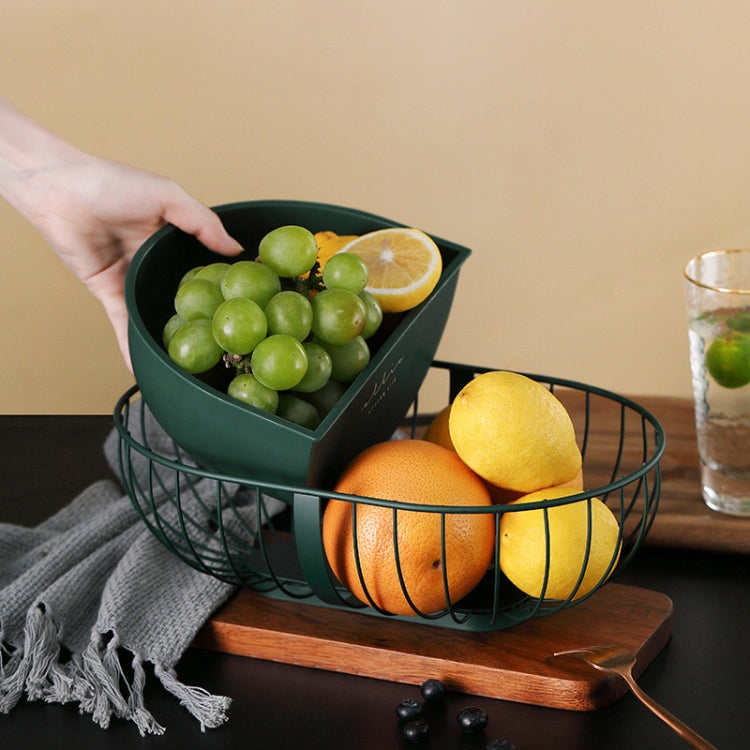 Wrought Iron Fruit Tray Hollow Home Coffee Table Snack Tray, Style:Dark Green