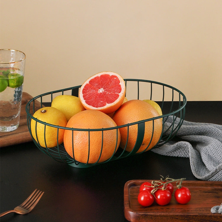 Wrought Iron Fruit Tray Hollow Home Coffee Table Snack Tray, Style:Dark Green