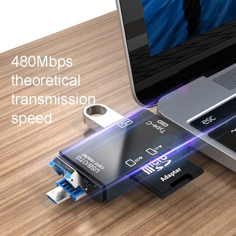 2 PCS Type-C & Micro USB & USB 2.0 3 in 1 Ports Multi-function Card Reader, Support U Disk / TF / SD