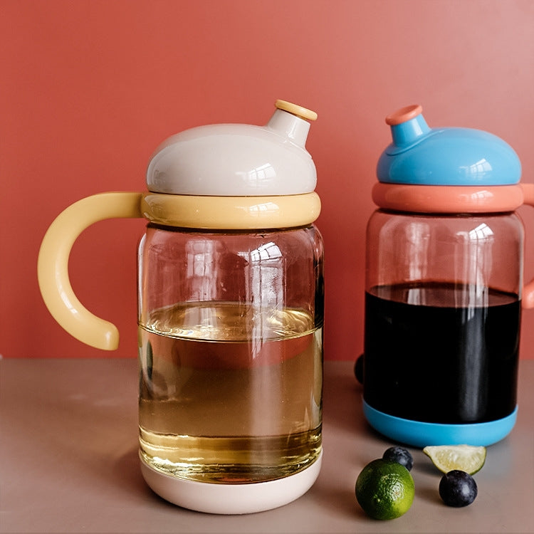 Large-Capacity Glass Hand-Held Oil Can Leak-Proof Seasoning Bottle Kitchen Supplies
