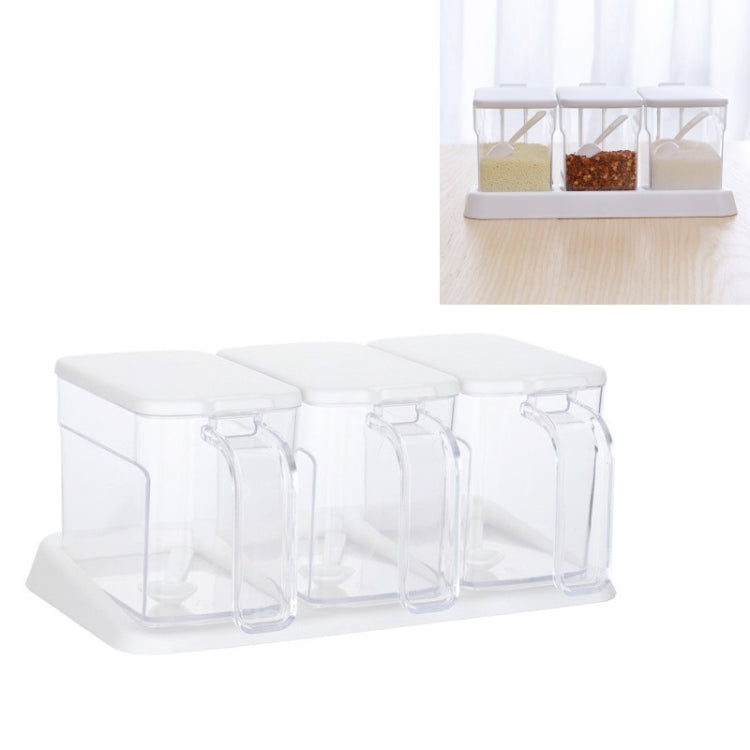 Kitchen Transparent Three-Grid Seasoning Box Set Seasoning Storage Box With Spoon