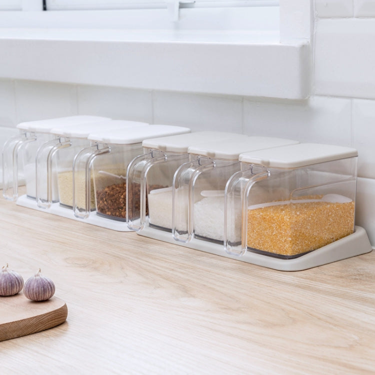 Kitchen Transparent Three-Grid Seasoning Box Set Seasoning Storage Box With Spoon