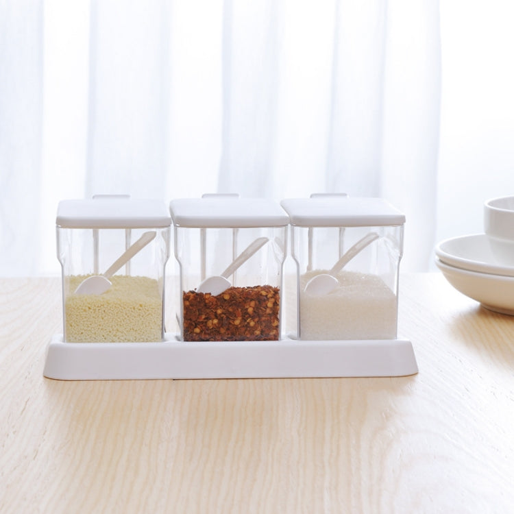 Kitchen Transparent Three-Grid Seasoning Box Set Seasoning Storage Box With Spoon