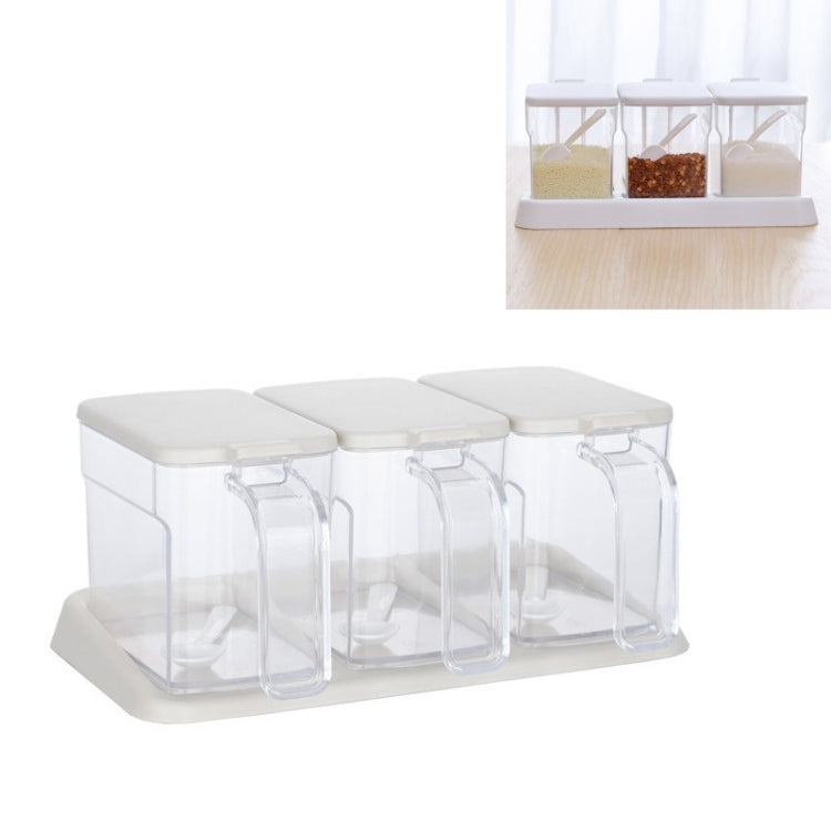 Kitchen Transparent Three-Grid Seasoning Box Set Seasoning Storage Box With Spoon