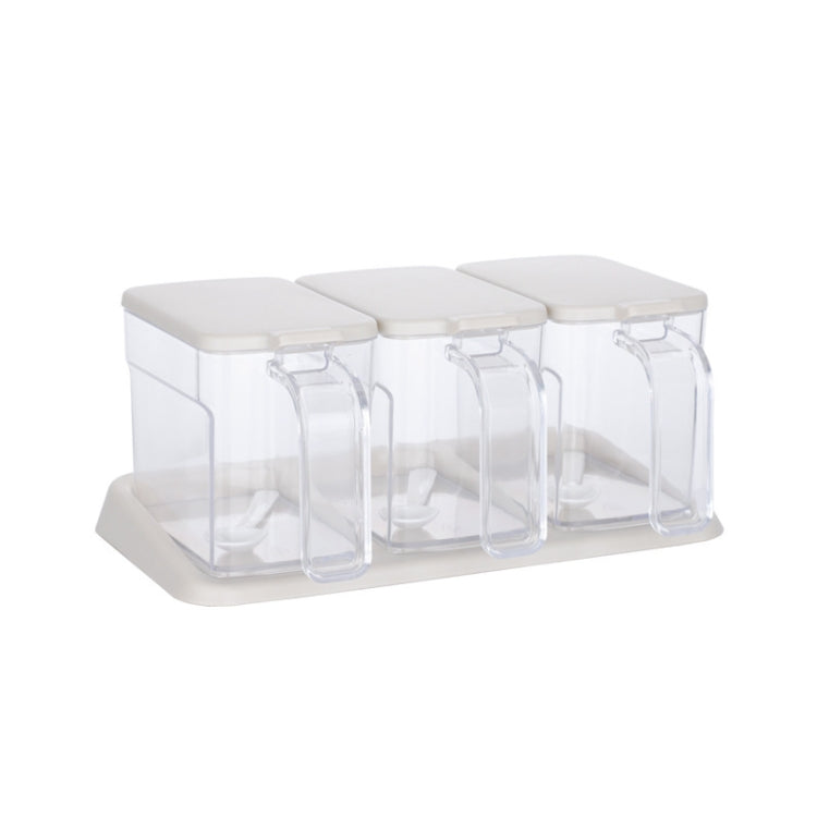 Kitchen Transparent Three-Grid Seasoning Box Set Seasoning Storage Box With Spoon