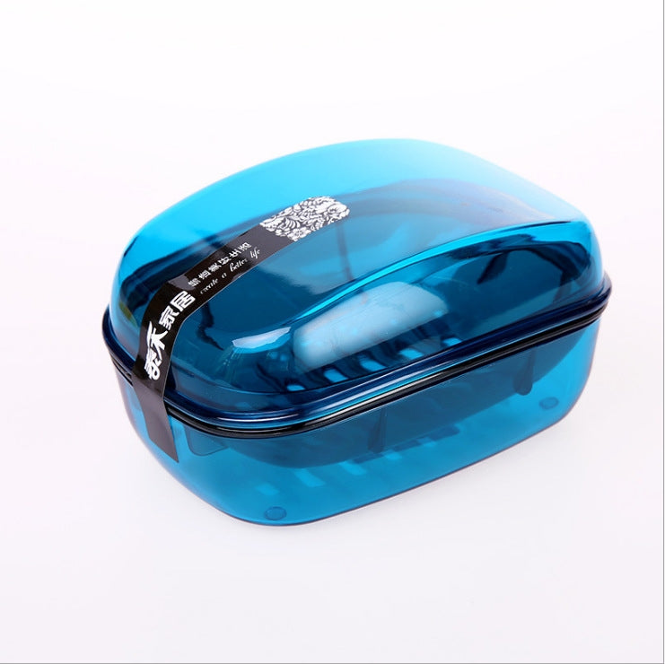 3 PCS Travel Portable Soap Box Double-Layer Heightened Shelf With Lid(Blue)