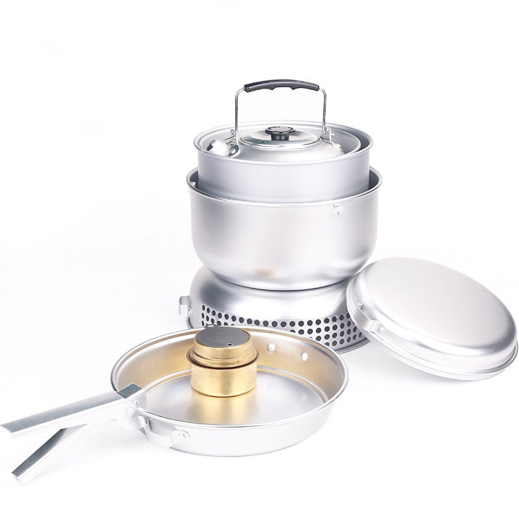 10-Piece Outdoor Alcohol Stove Cookware Set Portable Windproof Cookware Set 4-5 People Camping Boiler Set