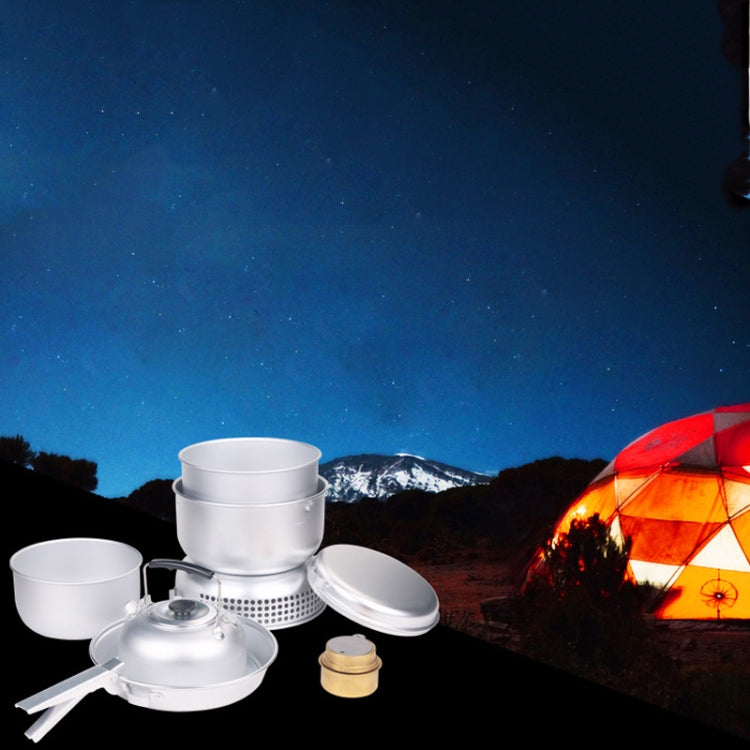 10-Piece Outdoor Alcohol Stove Cookware Set Portable Windproof Cookware Set 4-5 People Camping Boiler Set