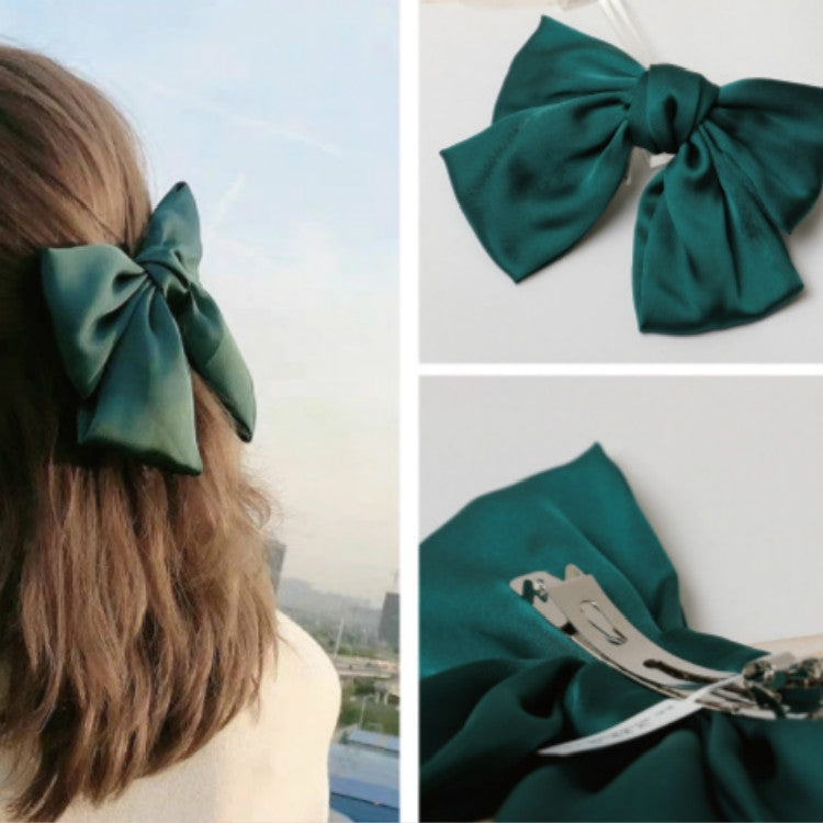 5 PCS Satin Bow Hairpin Back Head Hair Accessories, Colour: Dark Green