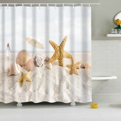 2 PCS Colorful Beach Conch Starfish Shell Polyester Washable Bath Shower Curtains, Size:120X180cm