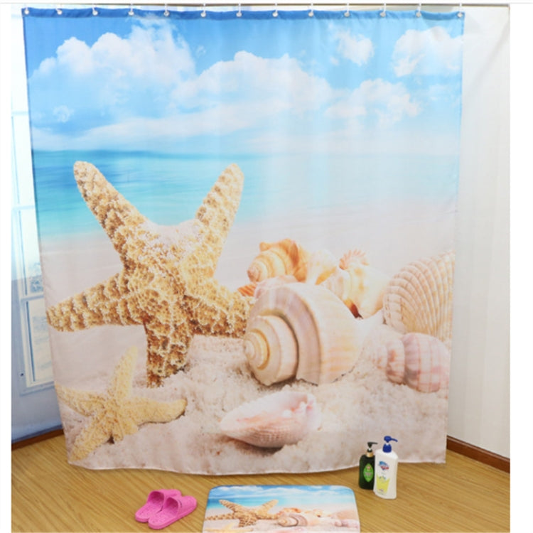 2 PCS Colorful Beach Conch Starfish Shell Polyester Washable Bath Shower Curtains, Size:120X180cm