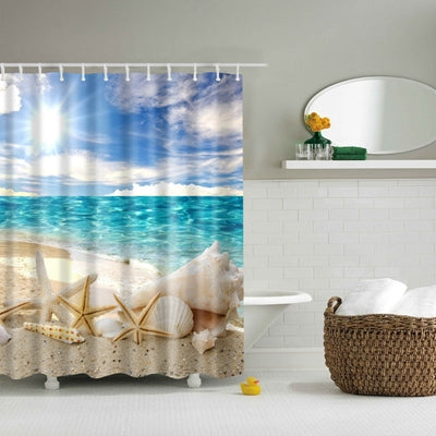 2 PCS Colorful Beach Conch Starfish Shell Polyester Washable Bath Shower Curtains, Size:120X180cm