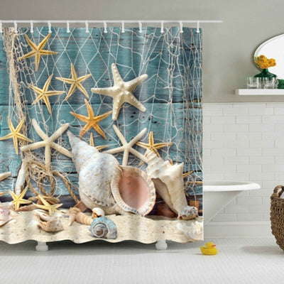 2 PCS Colorful Beach Conch Starfish Shell Polyester Washable Bath Shower Curtains, Size:180X180cm