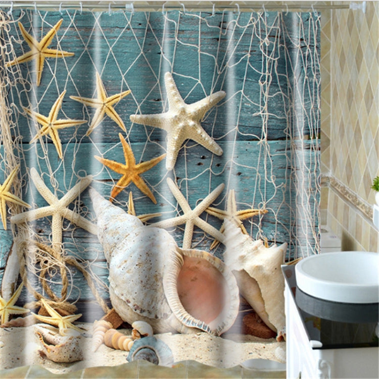 2 PCS Colorful Beach Conch Starfish Shell Polyester Washable Bath Shower Curtains, Size:180X180cm