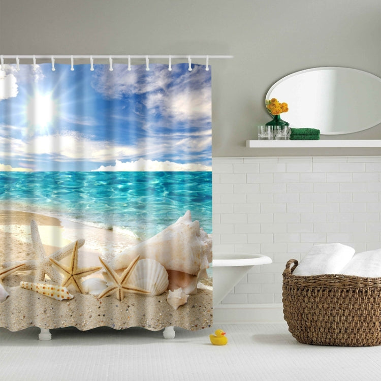 2 PCS Colorful Beach Conch Starfish Shell Polyester Washable Bath Shower Curtains, Size:180X180cm