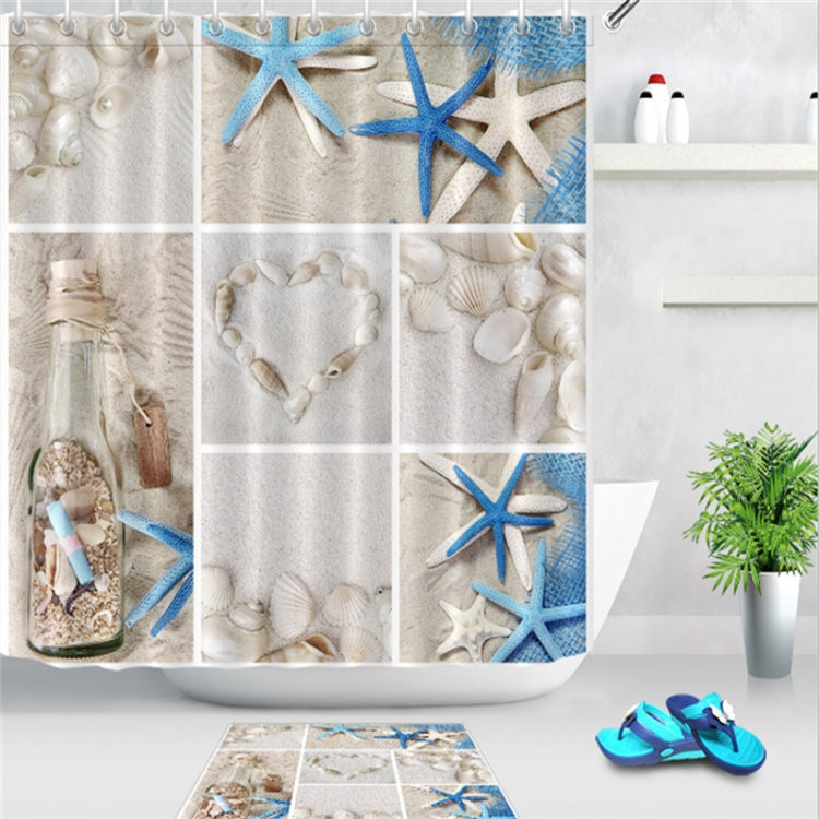 2 PCS Colorful Beach Conch Starfish Shell Polyester Washable Bath Shower Curtains, Size:180X180cm