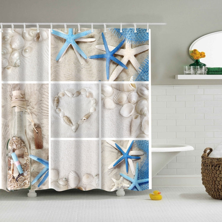 2 PCS Colorful Beach Conch Starfish Shell Polyester Washable Bath Shower Curtains, Size:180X200cm