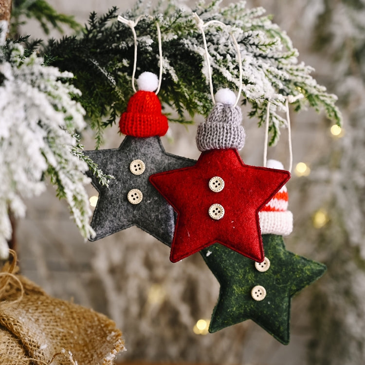 Christmas Decoration Knitted Hat Five-Pointed Star Small Pendant