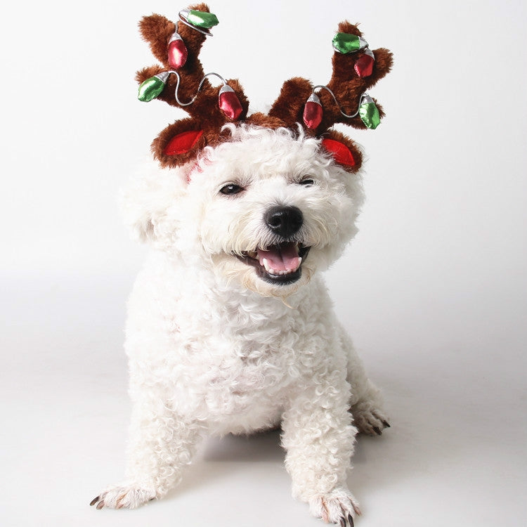 Pet Supplies Puppy Christmas Hat Holiday Jewelry Sequined Antlers, Size: M