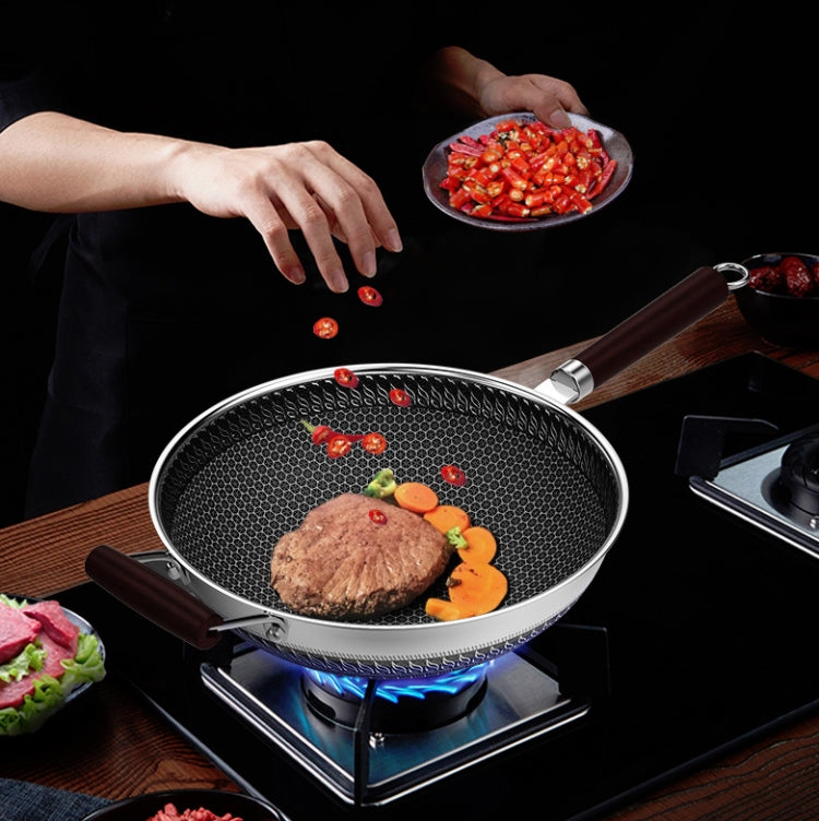 Stainless Steel Antibacterial Non-Stick Pan Household Non-Oily Smoke Wok, Suitable For Induction Cooker / Gas Stove, Style:28 CM Pan