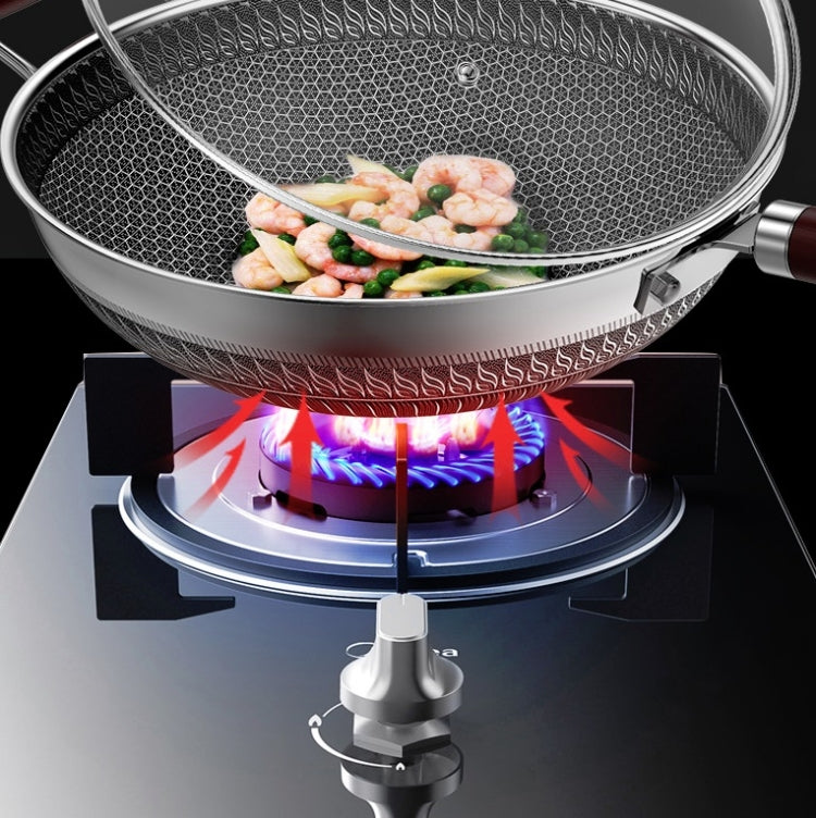 Stainless Steel Antibacterial Non-Stick Pan Household Non-Oily Smoke Wok, Suitable For Induction Cooker / Gas Stove, Style:34CM With Cover