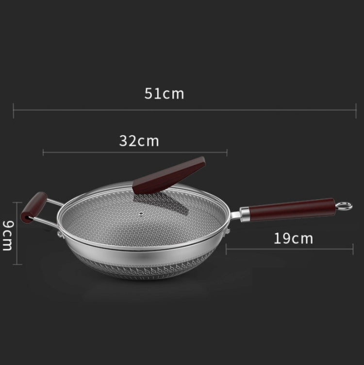 Stainless Steel Antibacterial Non-Stick Pan Household Non-Oily Smoke Wok, Suitable For Induction Cooker / Gas Stove, Style:32CM Stainless Steel Handle With Cover