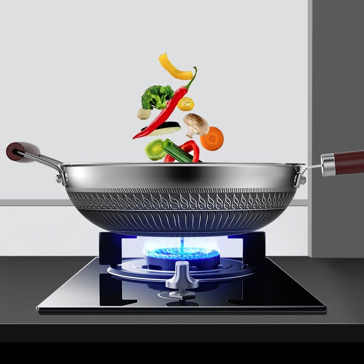 Stainless Steel Antibacterial Non-Stick Pan Household Non-Oily Smoke Wok, Suitable For Induction Cooker / Gas Stove, Style:32CM Stainless Steel Handle With Cover