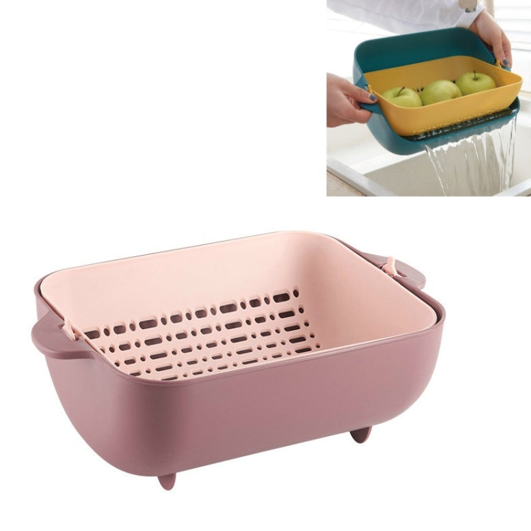 Rotating Double-Layer Storage Fruit Basket Kitchen Vegetable Washing & Draining Basket(Pink)