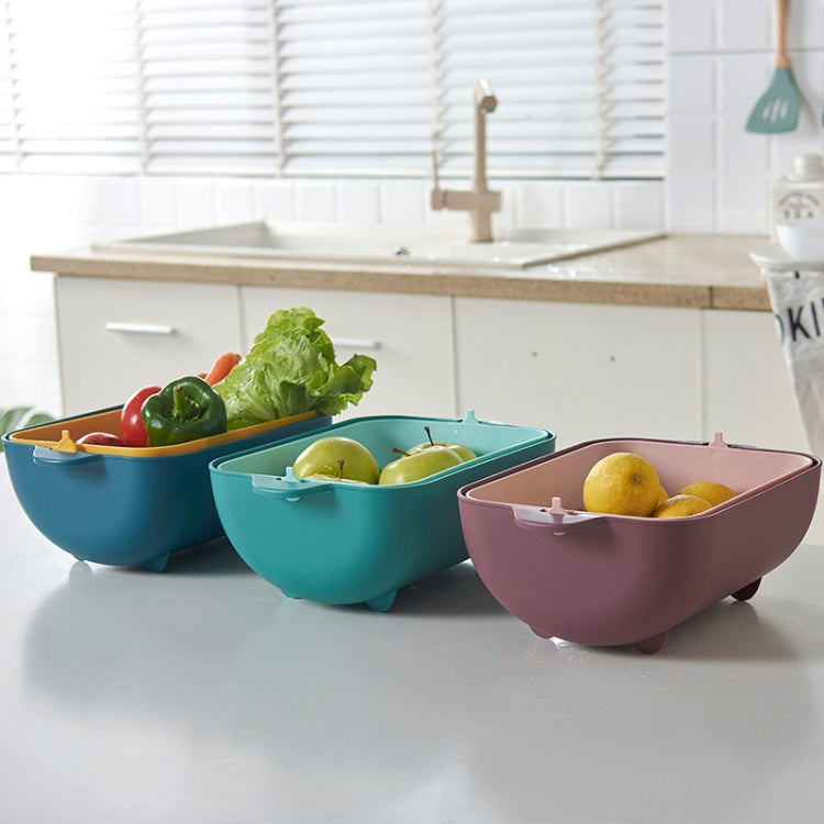 Rotating Double-Layer Storage Fruit Basket Kitchen Vegetable Washing & Draining Basket(Pink)