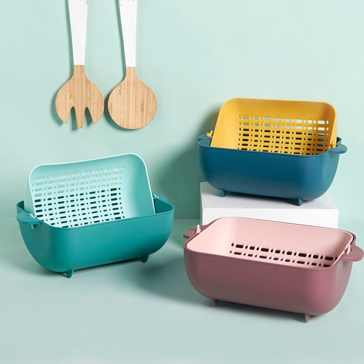 Rotating Double-Layer Storage Fruit Basket Kitchen Vegetable Washing & Draining Basket(Pink)