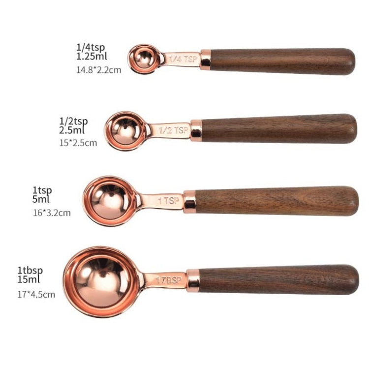 4 PCS / Set Measuring Spoon Walnut Handle Copper-Plated Kitchen Baking Tools Bartender Scale Measuring Set