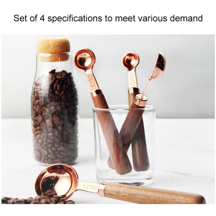 4 PCS / Set Measuring Spoon Walnut Handle Copper-Plated Kitchen Baking Tools Bartender Scale Measuring Set