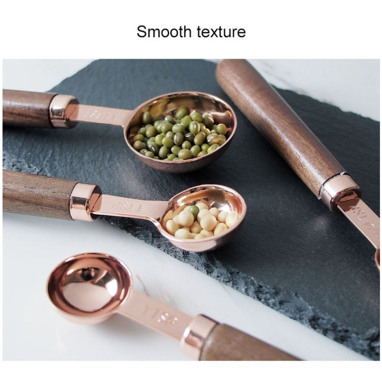 4 PCS / Set Measuring Spoon Walnut Handle Copper-Plated Kitchen Baking Tools Bartender Scale Measuring Set