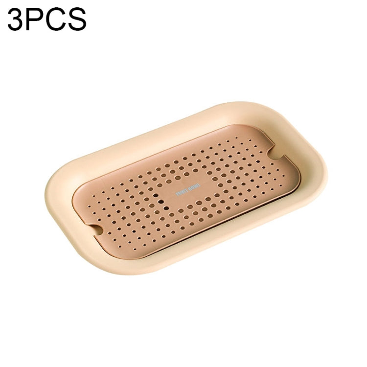 3 PCS Double Drain Fruit Tray Household Rectangular Water Cup Tray Vegetable Cleaning Drain Basket