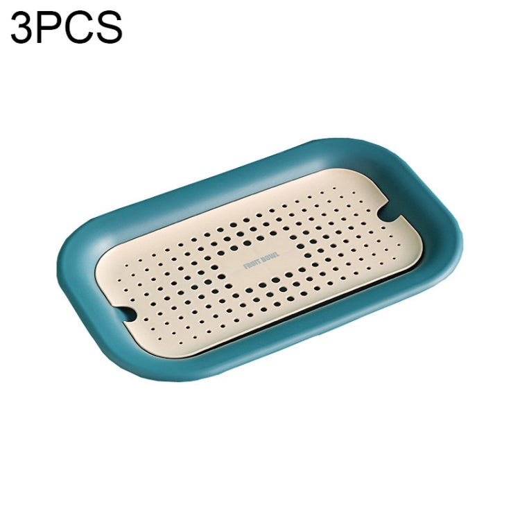 3 PCS Double Drain Fruit Tray Household Rectangular Water Cup Tray Vegetable Cleaning Drain Basket