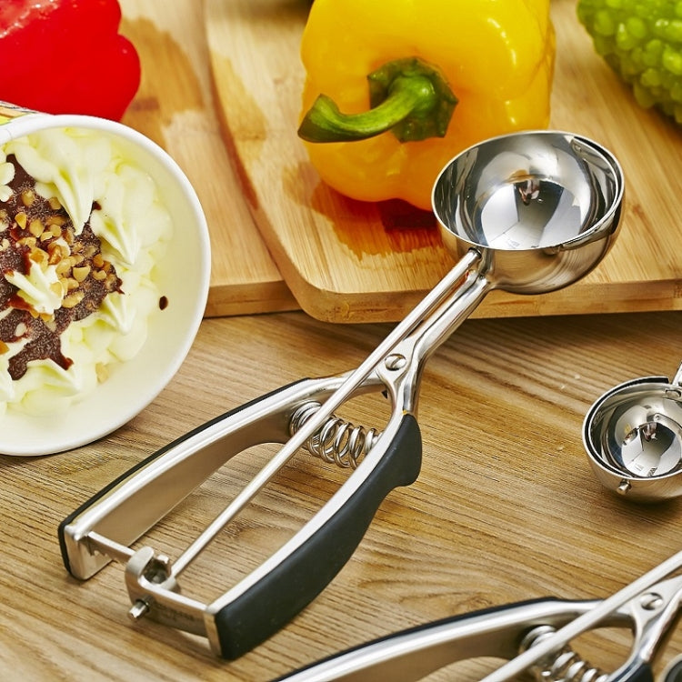 Stainless Steel Silicone Black Handle Ice Cream Scoop Spoon, Size:39mm