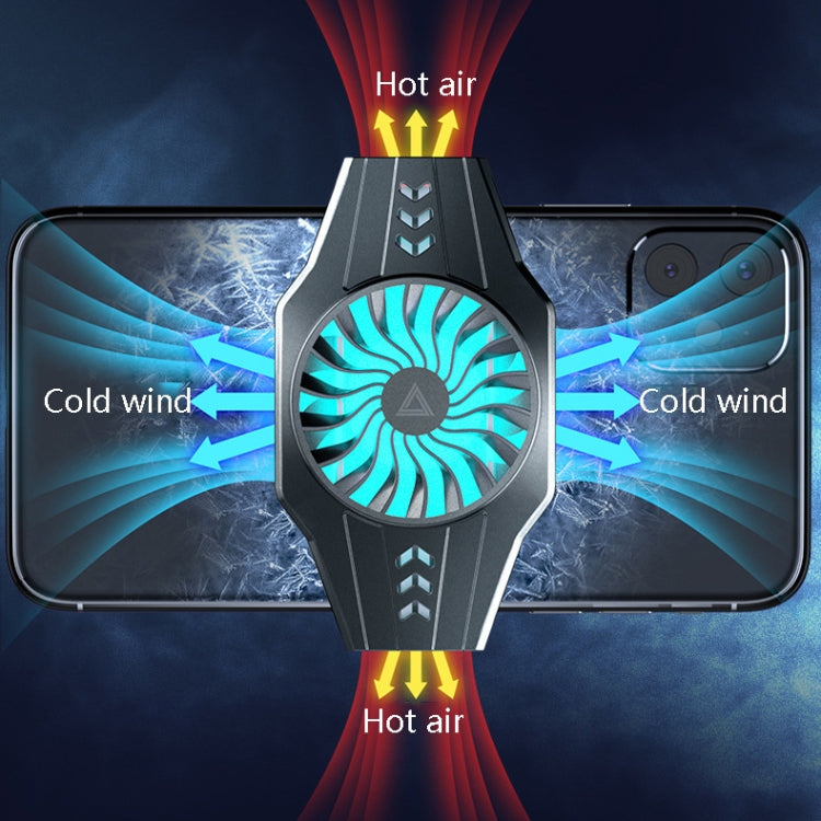 Semiconductor Refrigeration + Air-cooled Dual-effect Heat Dissipation Fast Cooler Mobile Phone Radiator for 4.7-6.8 inch Mobile Phones, with Rainbow Light Effect(Cyan Black)
