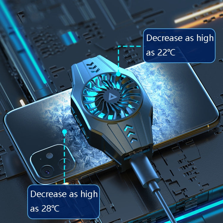 Semiconductor Refrigeration + Air-cooled Dual-effect Heat Dissipation Fast Cooler Mobile Phone Radiator for 4.7-6.8 inch Mobile Phones, with Rainbow Light Effect(Cyan Black)