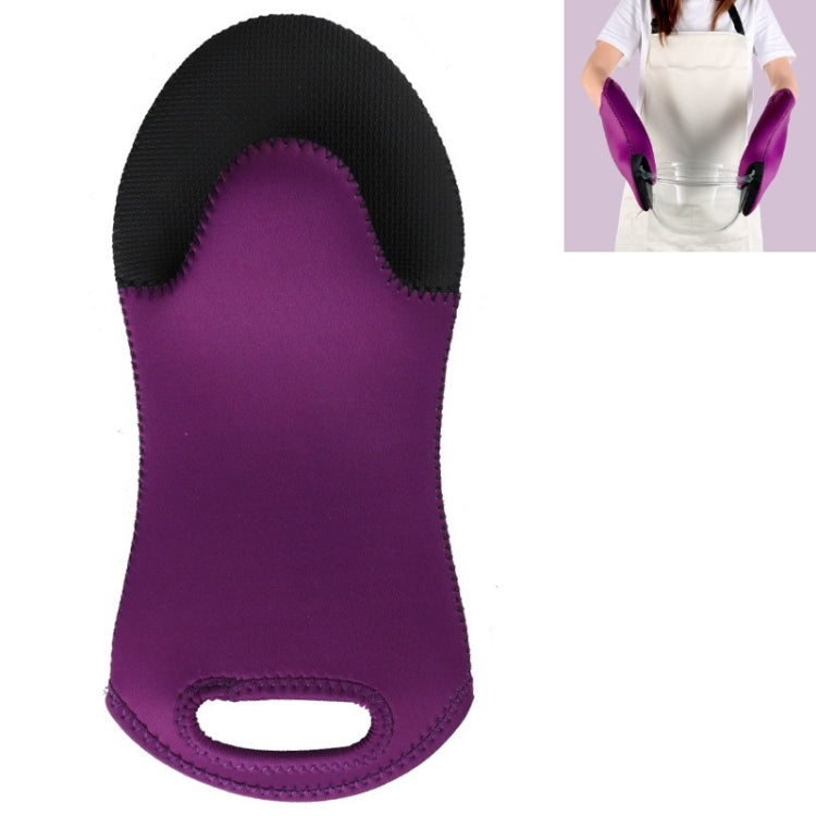 2 PCS Oven Baking Gloves Microwave Insulation High Temperature Resistance Household Anti-Scald Thickened Silicone Gloves(Purple)
