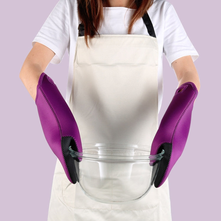 2 PCS Oven Baking Gloves Microwave Insulation High Temperature Resistance Household Anti-Scald Thickened Silicone Gloves(Purple)