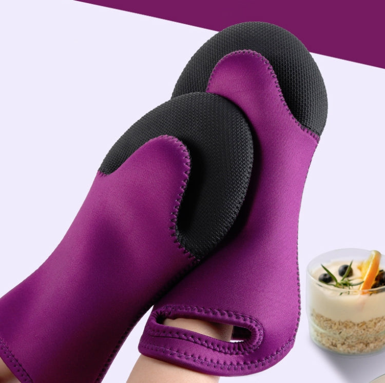 2 PCS Oven Baking Gloves Microwave Insulation High Temperature Resistance Household Anti-Scald Thickened Silicone Gloves(Purple)