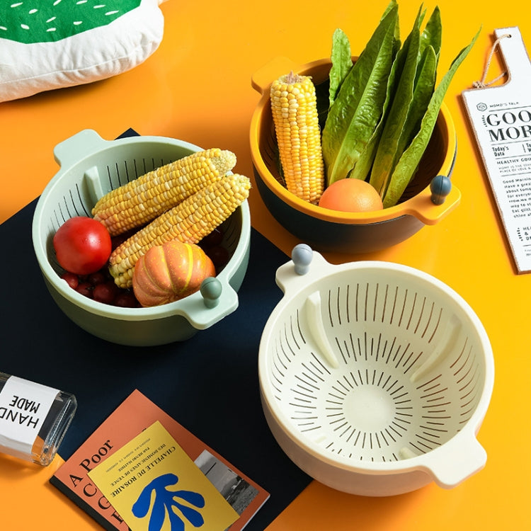 2 PCS Fruit Basket Double-Layer Dense Hole Drain Plastic Basket Household Hand-Operated Vegetable Washing Basket