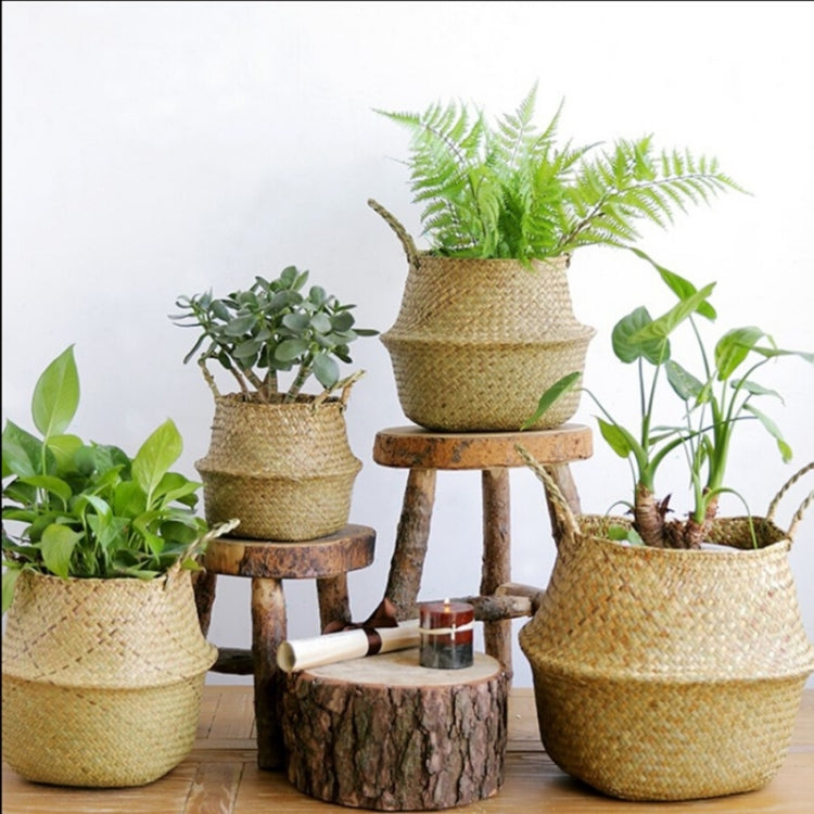 Rattan Folding Basket Seaweed Wicker Baskets Dirty Laundry Storage Basket Home Storage Simple Decoration Organizer, Size:L